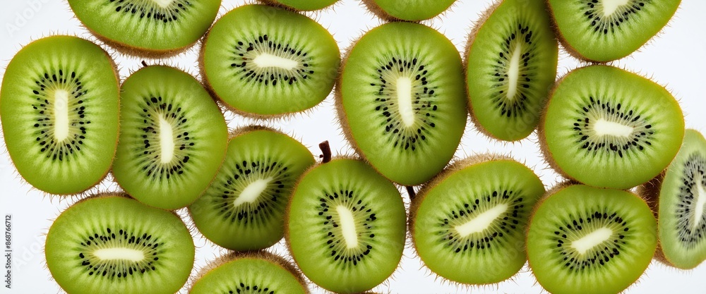 Sliced delicious ripe kiwi fruit on white. Top view Sliced delicious ripe kiwi fruit on white. Top view
