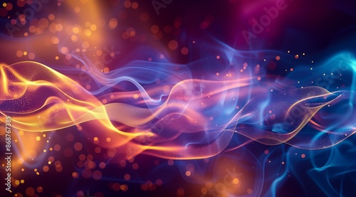 Abstract background with blurred colorful light waves and smoke, glowing of blue and yellow colors. © Ailee Tian