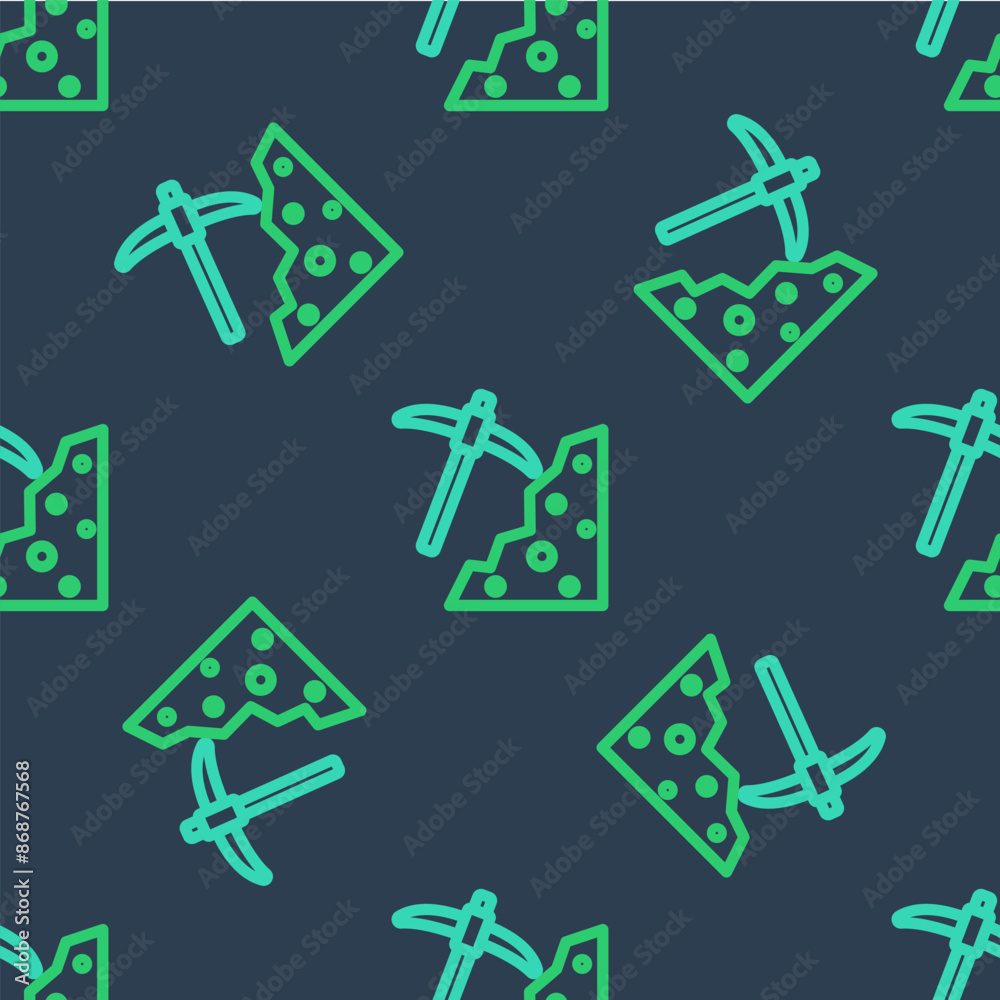 Line Pickaxe icon isolated seamless pattern on blue background. Vector Line Pickaxe icon isolated seamless pattern on blue background. Vector