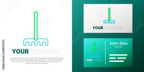 Line Garden rake icon isolated on white background. Tool for horticulture, agriculture, farming. Ground cultivator. Housekeeping equipment. Colorful outline concept. Vector