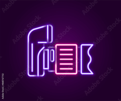 Glowing neon line Photo camera icon isolated on black background. Foto camera. Digital photography. Colorful outline concept. Vector