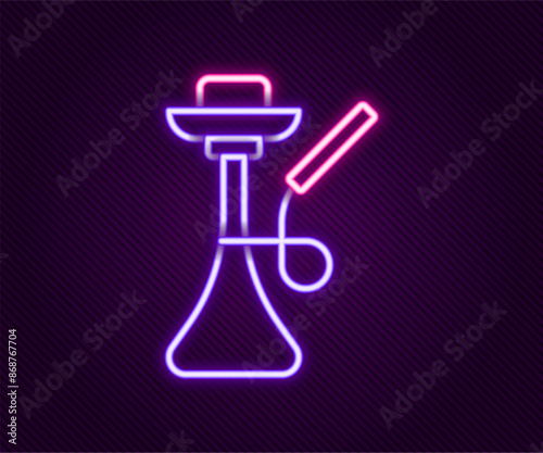 Glowing neon line Hookah icon isolated on black background. Colorful outline concept. Vector