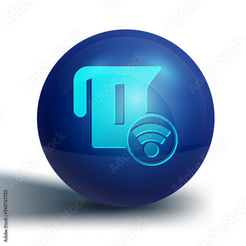 Blue Smart electric kettle system icon isolated on white background. Teapot icon. Internet of things concept with wireless connection. Blue circle button. Vector