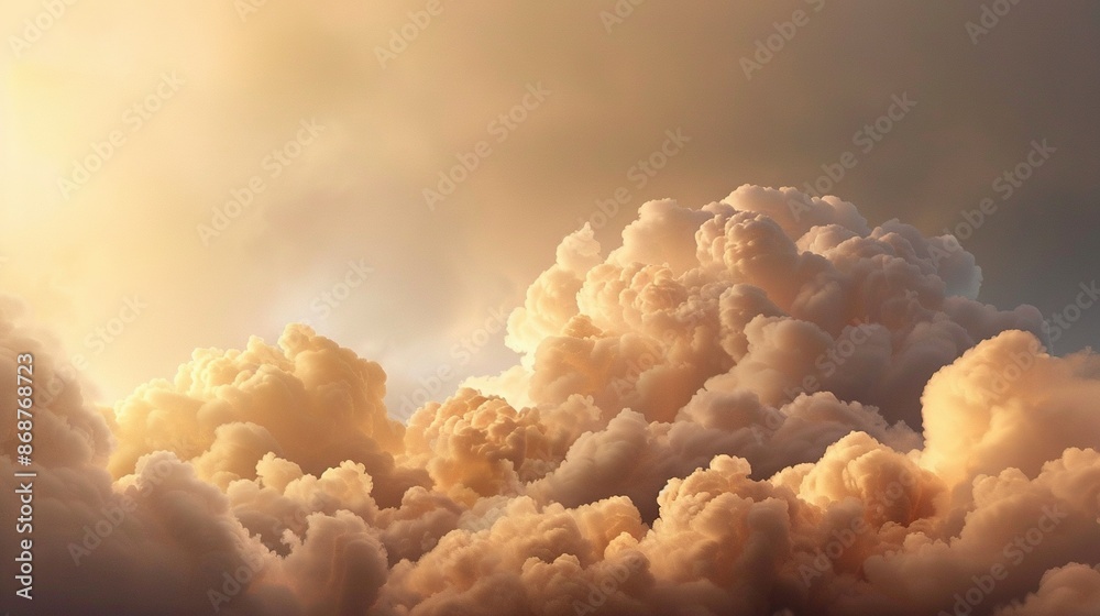 A cluster of clouds surrounded by the sun and a clear blue backdrop A cluster of clouds surrounded by the sun and a clear blue backdrop
