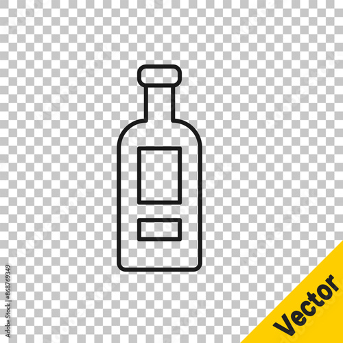Black line Glass bottle of vodka icon isolated on transparent background. Vector