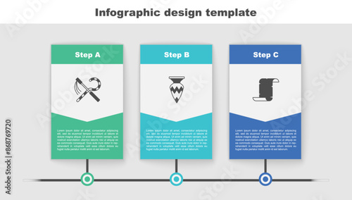 Set Crook and flail, Egyptian vase and Papyrus scroll. Business infographic template. Vector
