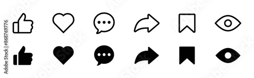 Like, comment, share icon buttons and Thumbs up and love heart flat icon , Social media notification icons. emoji post reactions - Add to favorite icon set. Vector illustration