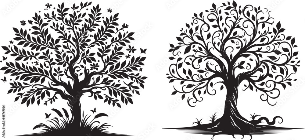 Obraz premium tree art silhouette vector art white background