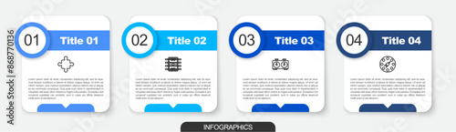 Set line Puzzle pieces toy, Hockey table, Time chess clock and Twister game. Business infographic template. Vector