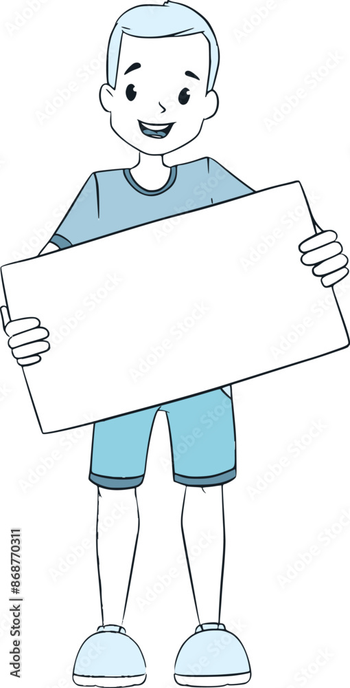 Smiling little boy holding blank placard illustration Smiling little boy holding blank placard illustration
