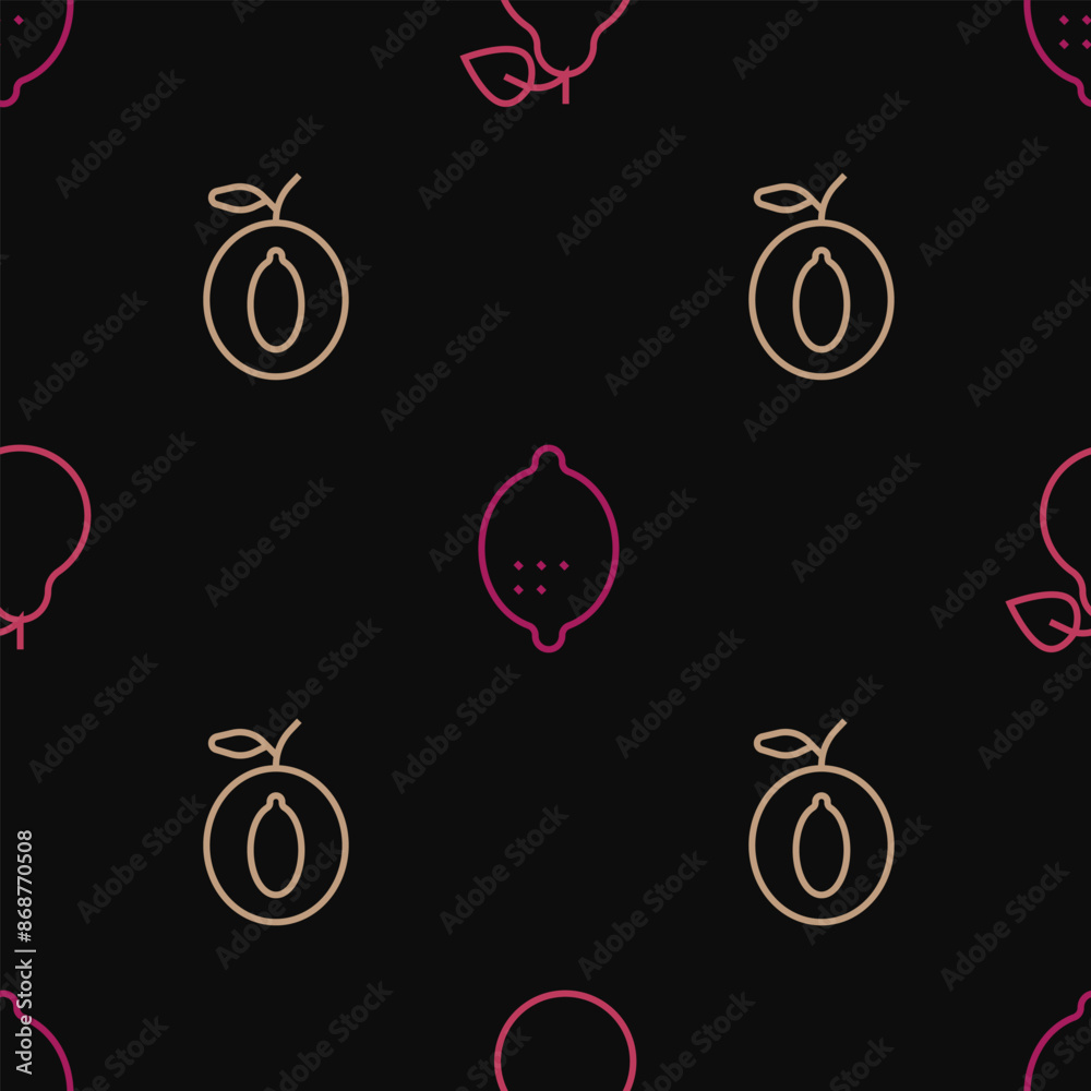 Set line Pear, Plum fruit and Lemon on seamless pattern. Vector Set line Pear, Plum fruit and Lemon on seamless pattern. Vector