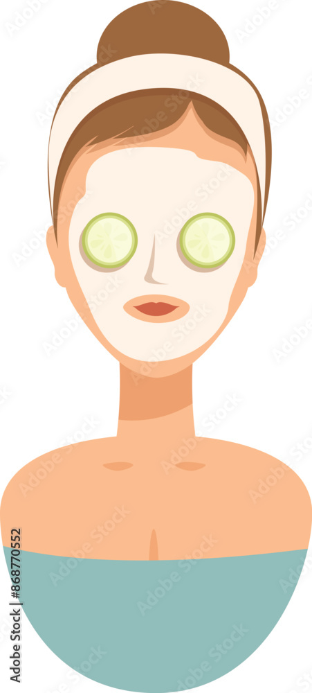 Young woman enjoying a facial treatment with a cucumber mask, embracing a moment of self care and rejuvenation Young woman enjoying a facial treatment with a cucumber mask, embracing a moment of self care and rejuvenation