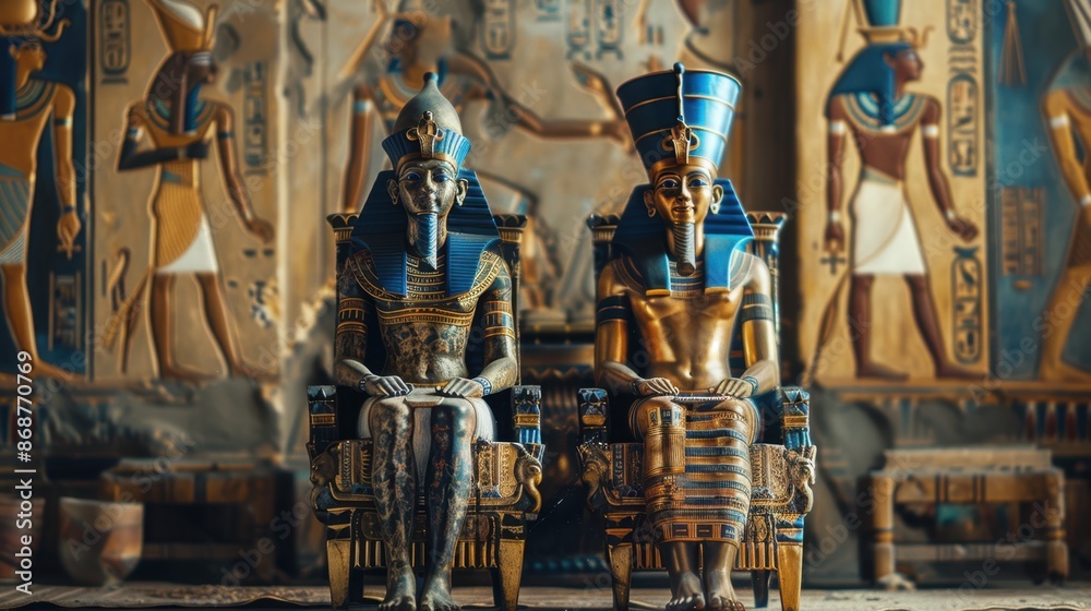 Sculpture of an Egyptian pharaoh and his queen
