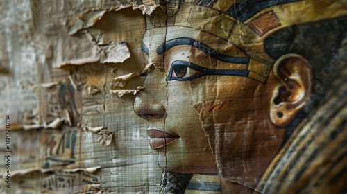 Obraz na płótnie Old Egyptian papyrus with pharaoh and queen w salonie