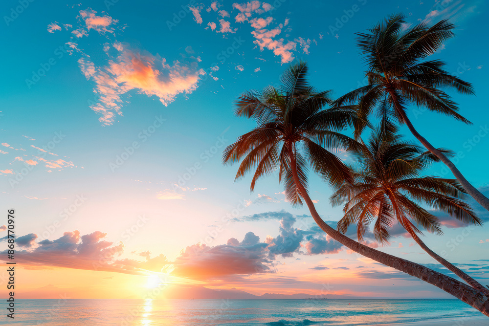 Silhouette of palm trees Beautiful sunset on the tropical sea beach background. Silhouette of palm trees Beautiful sunset on the tropical sea beach background.