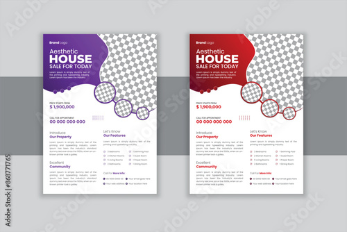 Modern Real Estate Business Flyer Design, Two Colors, Vector Design Template, A4 Size, Shape Layout, one pager template, Pamphlet Design Template.