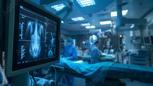 Wallpaper Mural An X-ray image displayed on a screen in a modern surgical room, illustrating advanced medical technology used in patient care and diagnosis. Torontodigital.ca