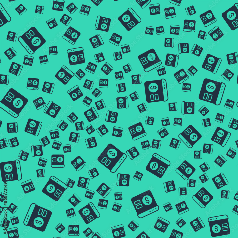 Black Online poker table game icon isolated seamless pattern on green background. Online casino. Vector