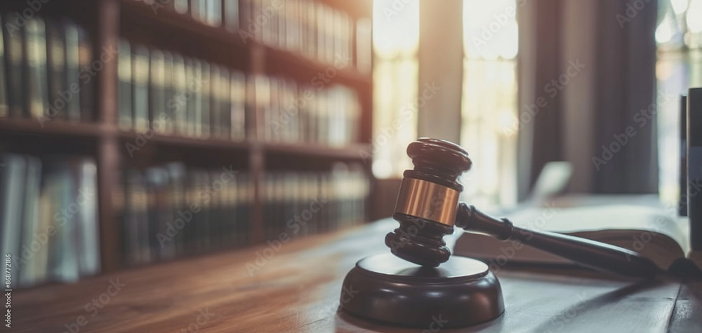 Judge gavel and books. Law firm courtroom, Office space for legal work. Lawyers and judges