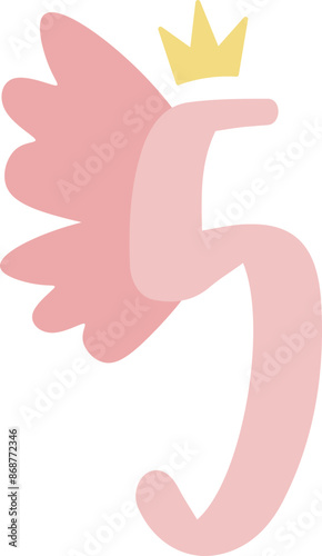 Number 5 With Fairy Wings and Crown