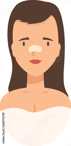 Young woman using a nose pore strip for blackhead removal