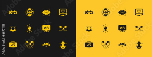 Set 3d modeling, 360 degree view, Augmented reality AR, Gamepad and icon. Vector