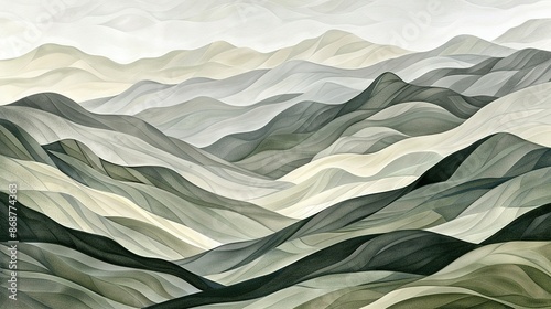 Wallpaper Mural   A white, green, and black mountain range is depicted in the foreground of this painting The background features a gray sky Torontodigital.ca