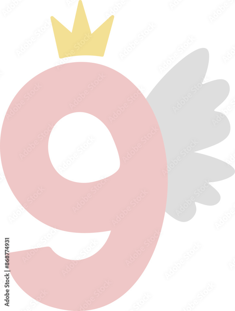 Number 9 with Wings and Crown Number 9 with Wings and Crown