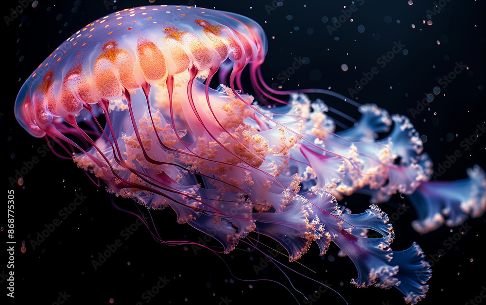 Obraz premium Pink And White Spotted Jellyfish In Aquarium Tank