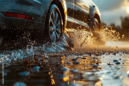 Car Driving Through Water Puddle © Alexandr
