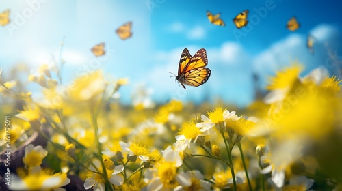 Fototapeta Naklejka Na Ścianę i Meble -  yellow roses in spring with butterflies