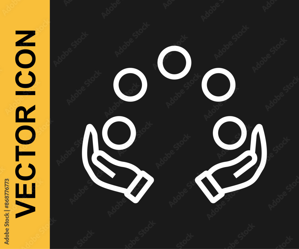 White line Juggling ball icon isolated on black background. Vector White line Juggling ball icon isolated on black background. Vector