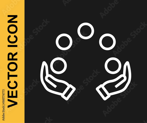 White line Juggling ball icon isolated on black background. Vector