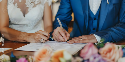 Newlyweds sign in the registry office