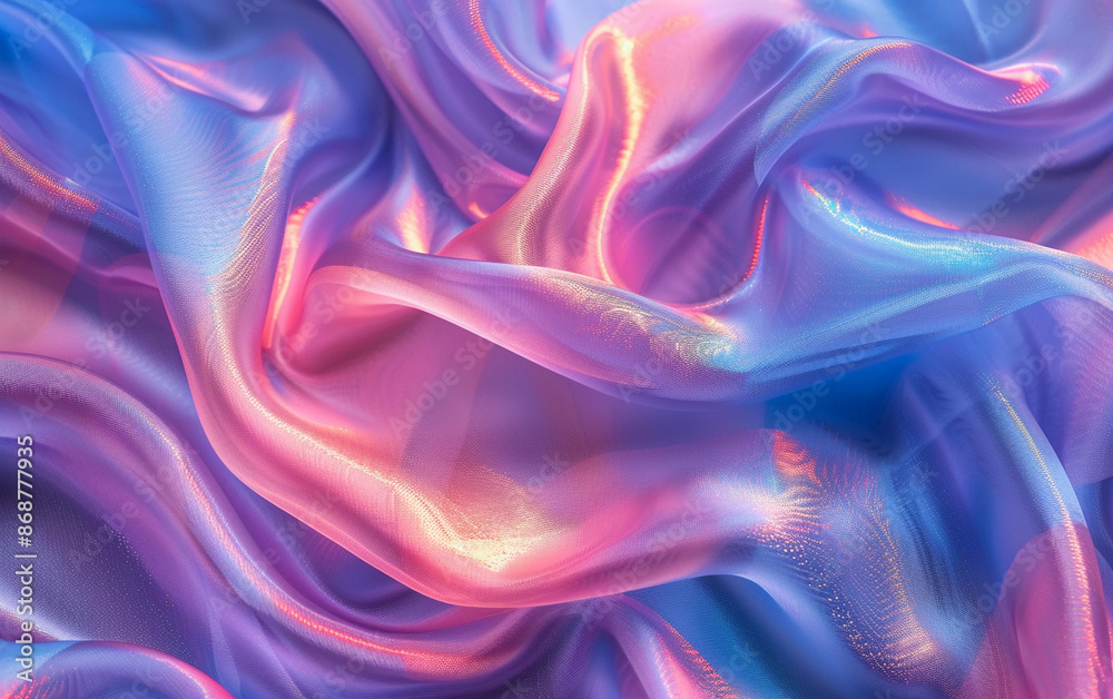 Iridescent Blue And Pink Sheer Fabric Draped In Soft Waves Iridescent Blue And Pink Sheer Fabric Draped In Soft Waves