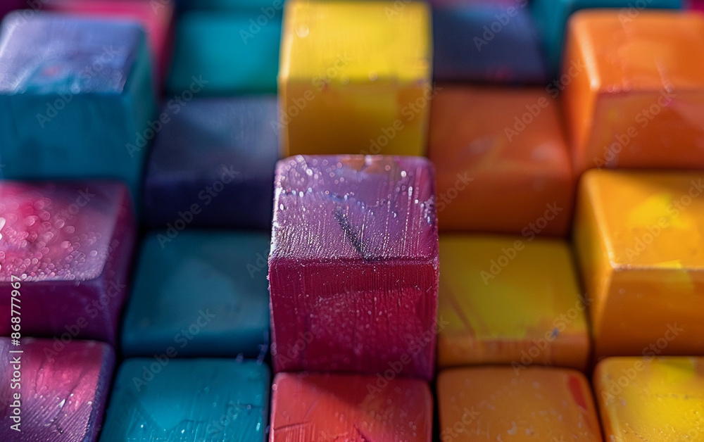 Close Up of Colorful Wooden Cubes Arranged in a Grid Pattern Close Up of Colorful Wooden Cubes Arranged in a Grid Pattern