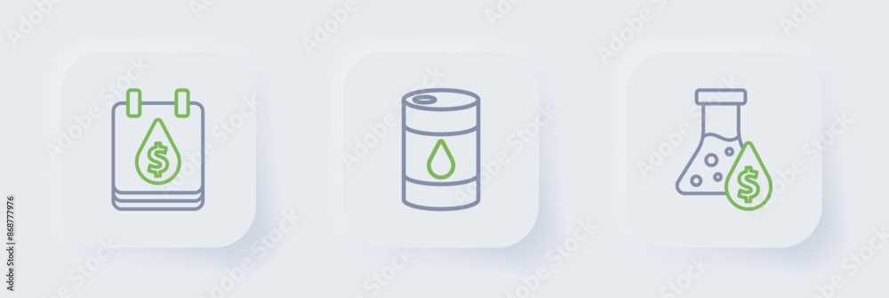 Set line Oil petrol test tube, Barrel oil and drop with dollar symbol icon. Vector Set line Oil petrol test tube, Barrel oil and drop with dollar symbol icon. Vector