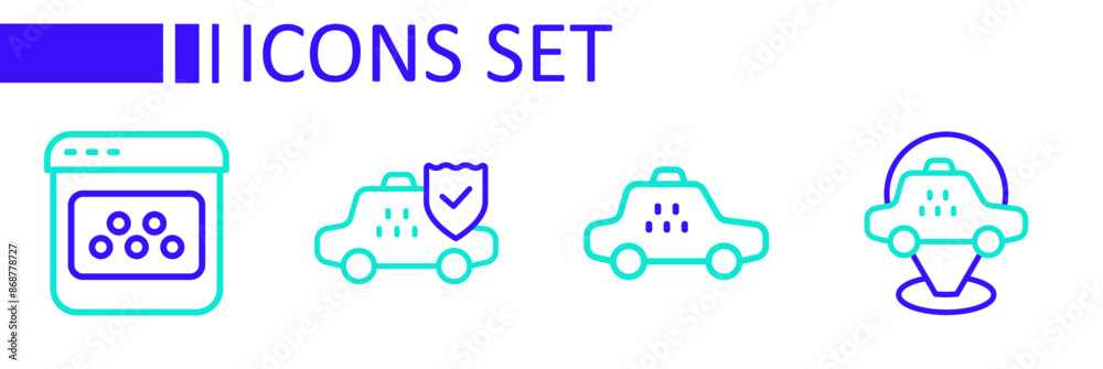 Set line Location taxi car, Taxi, insurance and mobile app icon. Vector Set line Location taxi car, Taxi, insurance and mobile app icon. Vector