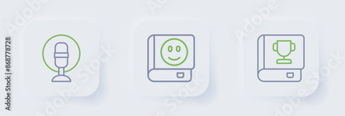Set line Book, and Microphone icon. Vector
