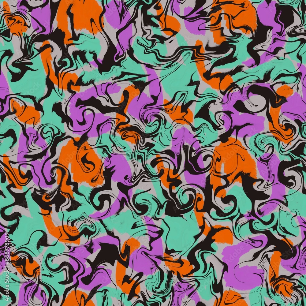 Seamless abstract pattern. Simple background with purple, orange, green, black texture. Digital brush strokes background. Design for textile fabrics, wrapping paper, background, wallpaper, cover. Seamless abstract pattern. Simple background with purple, orange, green, black texture. Digital brush strokes background. Design for textile fabrics, wrapping paper, background, wallpaper, cover.