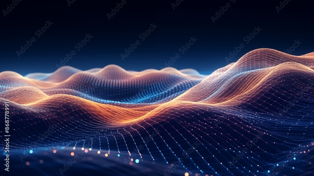 Big data field of a stream of interlaced strings. 3D illustration of wavy cyberspace Big data field of a stream of interlaced strings. 3D illustration of wavy cyberspace