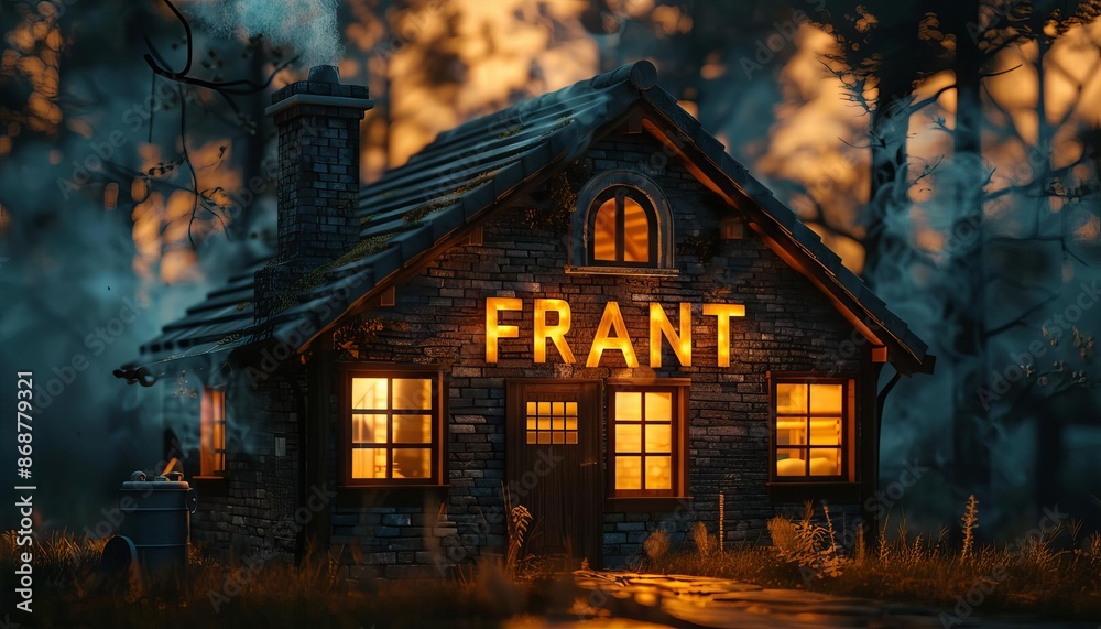 Investment home with For Rent sign, warm lighting, detailed, digital rendering Investment home with For Rent sign, warm lighting, detailed, digital rendering