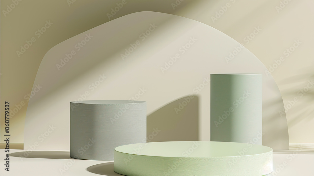 Mockup round podium platforms for product placement on green background Mockup round podium platforms for product placement on green background