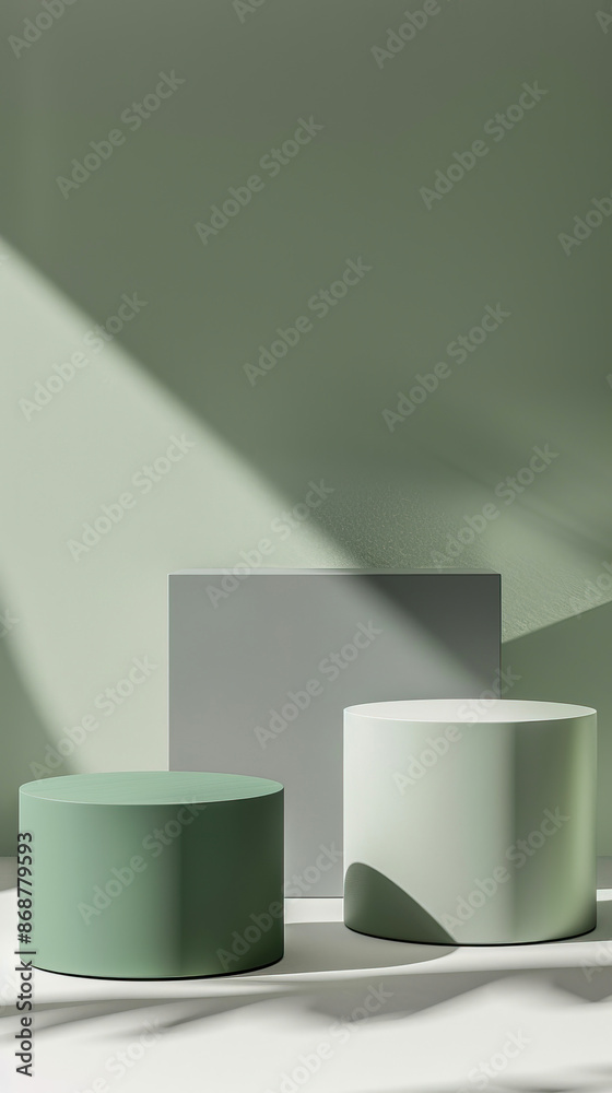 Mockup round podium platforms for product placement on green background Mockup round podium platforms for product placement on green background