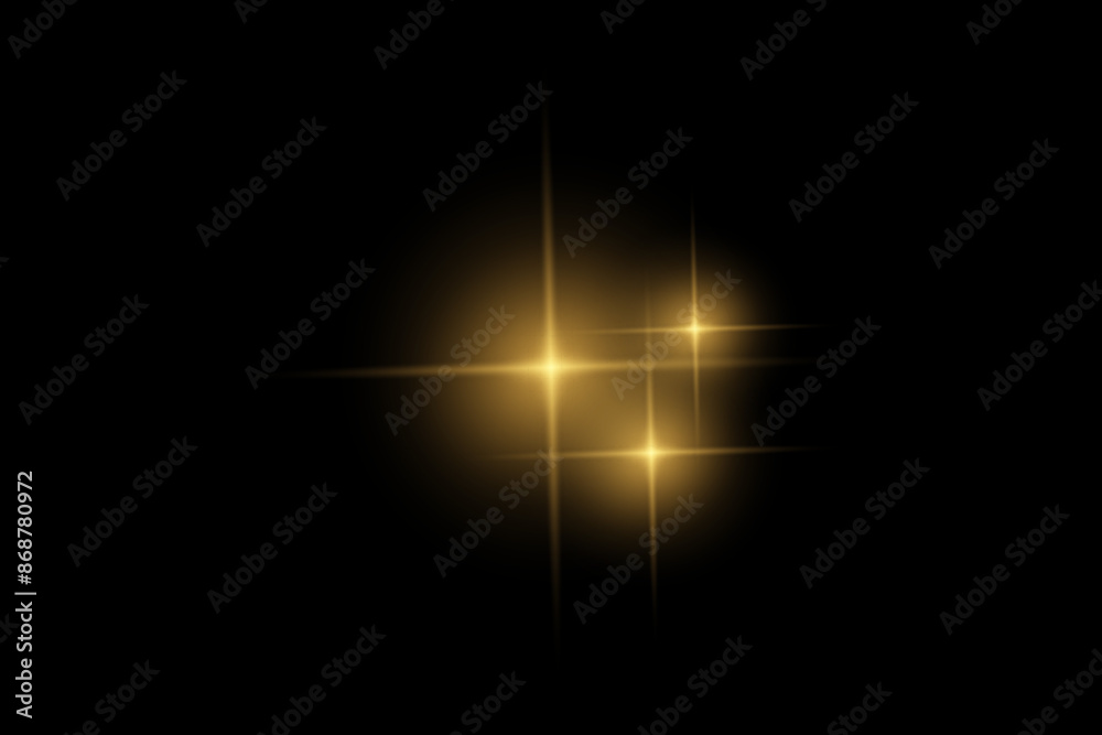 Golden sparkle lights, flashing lights, light effects, sunlight lens flare, glowing ray beams, sparkling starsicon on black background. Golden sparkle lights, flashing lights, light effects, sunlight lens flare, glowing ray beams, sparkling starsicon on black background.