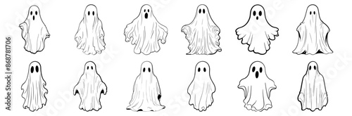 Ghost silhouettes set, pack of vector silhouette design, isolated background