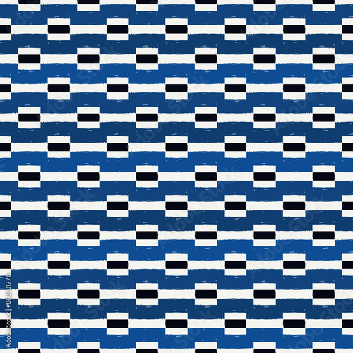 Ethnic motif handdrawn print. Paint brush strokes geometric seamless pattern. Freehand indigenous style background. Folk, tribal ornament. Artistic hand drawn geo design. Abstract vector wallpaper