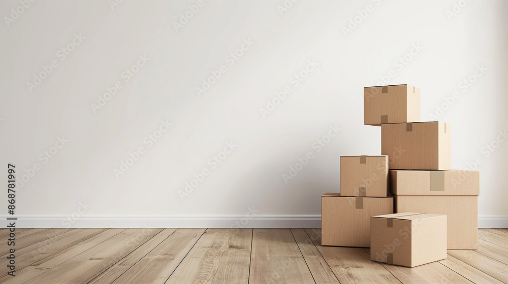 Stack of cardboard boxes in an empty room Stack of cardboard boxes in an empty room