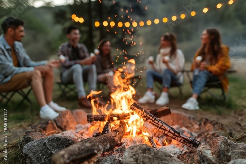 People sharing stories around a warm bonfire at a campfire event