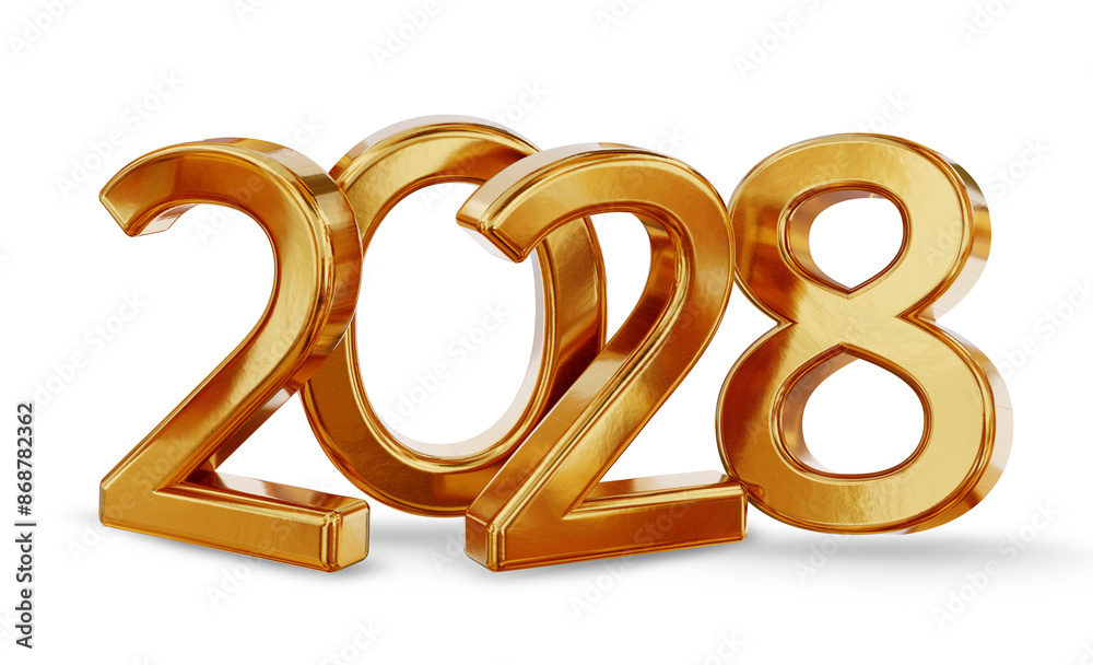 year 2028 golden, gold metallic, symbol isolated, 3d-illustration year 2028 golden, gold metallic, symbol isolated, 3d-illustration